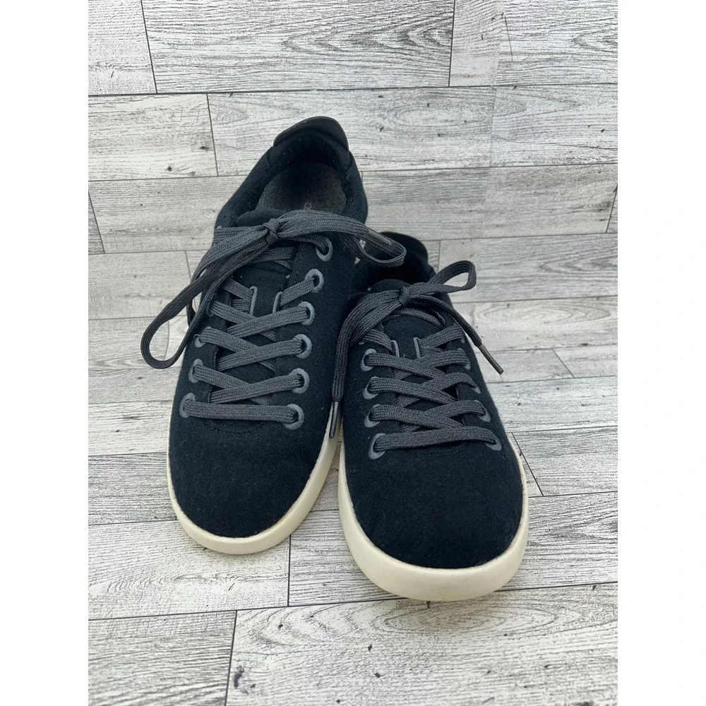 Allbirds Wool Pipers Women Sz 9 Black Merino Wool Low Top Sneakers Cream Sole